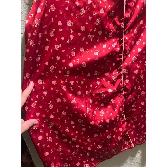 Victoria’s Secret Red With Hearts And Flowers Button Up Sleep Top Y2K Woman’s Si - Picture 6 of 15